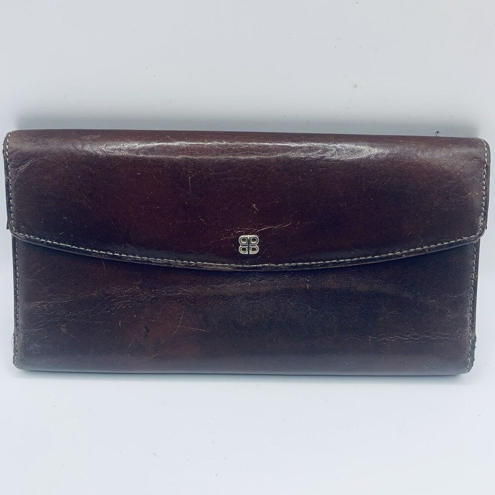 BOSCA Brown Hand Stained Hide Tri Fold ID Card Wallet Multi Card Coin Pocket